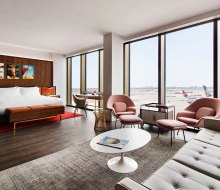 The TWA Hotel isn't far from home, but offers a little mid-century glam and some unique views. 