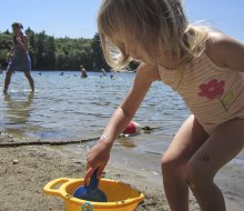 Walden’s waters are super clean and warm, with lifeguards and roped-off swimming areas for smaller kids. 