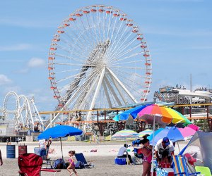 View of the boardwalk from Wildwoods free beaches