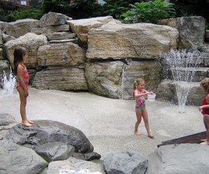 Play fountains in NYC Teardrop Park water play area