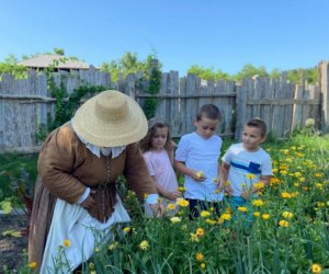 Image of kids engaged in recreated activities from Plimoth Patuxet Museums