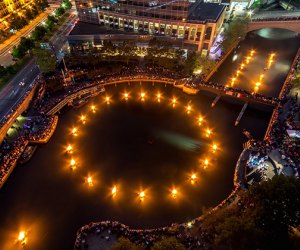 The annual WaterFire festival is among the most unique things to do in Providence. An aerial view shows just how big WaterFire has gotten. Photo by Jeff Stolzberg