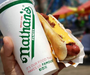 a drink and a hot dog 