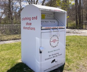Image of bin for clothing donations near Boston.