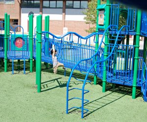 Ramps mixed with climbing features ensure kids of all abilities can play together at Amelia Grace Place. Photo courtesy of Marie Saldi AccessibilityInSouthShoreMA.wordpress.com