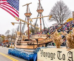 Pilgrims progress their way through Plymouth this November 2022! Photo courtesy by Denise Maccaferri, courtesy of America's Hometown Thanksgiving Celebration