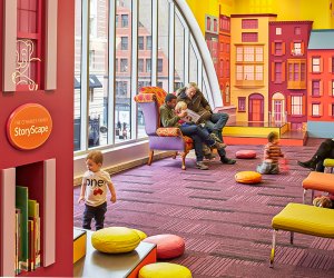 There is plenty of room to play on a cold and rainy day in the Children's Room at the BPL Copley Square  branch. Photo courtesy of Arrowstreet