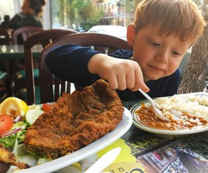 Tierras Colombianas traditional dishes win over kids with yummy comfort food. Photo by the author