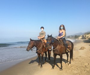 Riding through the mist on a morning beach ride with Los Padres Outfitters, photo by the author