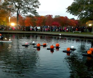 The Great Jack-O'-Lantern Sail features 50 carved pumpkins placed on flotation devices and sailed around Belmont Lake. Photo courtesy of  New York State Parks