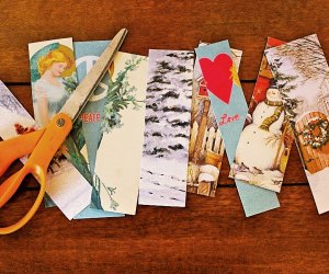 Upcycle holiday cards into giftable bookmarks.