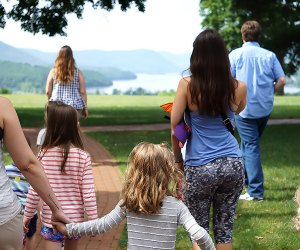 Family walking the grounds of Boscobel House on Mother's Day