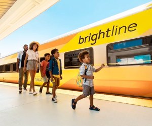 All aboard the new Brightline Orlando train for a fun way to travel through Florida! Photo courtesy of Brightline