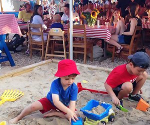 Family-friendly restaurants in NYC with entertainment for kids: Sand toys are the entertainment of choice at Brooklyn Crab