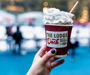 Hot cocoa at The Lodge Deck at Bank of America Winter Village at Bryant Park