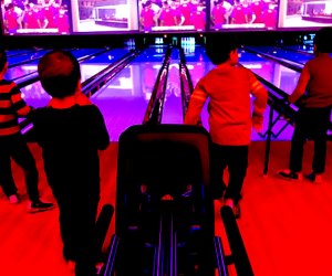 Kids enjoy a bowling birthday party at Bowlmor Chelsea Piers. Photo courtesy of Bowlmor