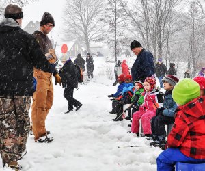 Try ice fishing, geocaching, or snowshoeing before warming up inside Mayslake Hall. Photo courtesy of  Forest Preserve District of DuPage County