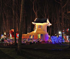Santa arrives at Storybook Land this weekend and lights up the park for the holidays. Photo courtesy of Storybook Land