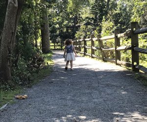 girl on path at path woods in zoo