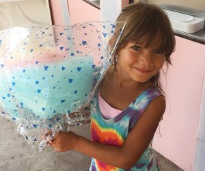 Things to do in Coney Island with Kids: Little girl with over-the-top cotton candy