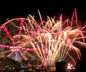 Fireworks illuminate the Coney Island sky