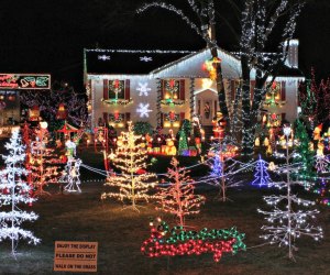 Photo of holiday light show on Greater Boston home.