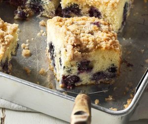 Image of homemade blueberry buckle.