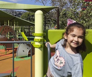 The new playground at the West Hollywood Park has climbing things and sliding things and music things and makes for huge smiles.