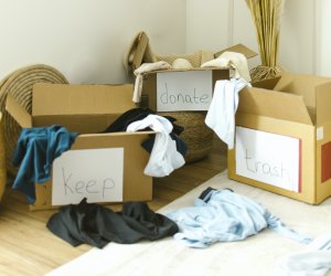 Image of boxes for sorting donations.