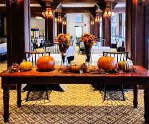 Image of restaurant decorated for Thanksgiving in Connecticut.