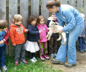 Photo of kids with baby lamb at Stamford Nature Center - Spring Break 2024