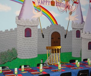 These indoor birthday party spots are colorful and fun, like the party room at Tumblefun Gymnastics. Photo courtesy of the venue.