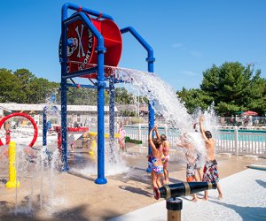 Ocean View Resort Campground in New Jersey offers a splash pad, swimming pool