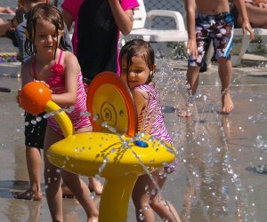 Toddlers at Quassy water park splash pad