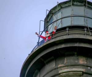 Flying Santa will buzz by the Fire Island Lighthouse before landing for a visit in early December. Photo courtesy of the Fire Island Lighthouse National Seashore