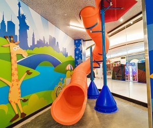 Toys R Us has a two-story slide at its free indoor play space in New Jersey