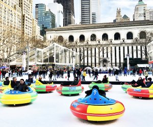 These bumper cars go on the ice! Slide, spin, and bump on The Rink during FrostFest at Bryant Park. Photo by Janet Bloom