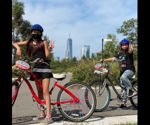two kids on bikes on governors island