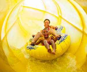 Take a ride on the slide at Great Wolf Lodge.