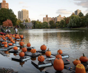 Central Park's Pumpkin Flotilla on the Harlem Meer is an all-ages pleaser of Halloween fun. Photo by Filip Wolak