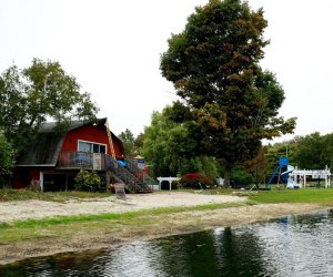 cabins and the lake at Harmony Ridge Campground