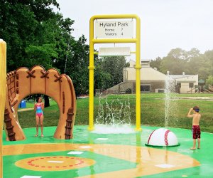 Hyland Park Splash Pad has a clever baseball theme. Photo courtesy of MRC Recreation