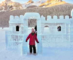 Enjoying an ice castle in Banff.