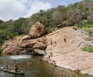 Jumping into Inks Lake in Burnet.