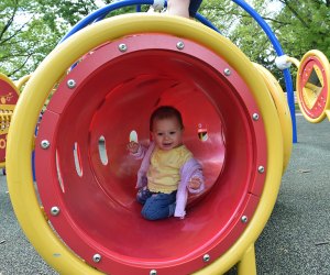 Toddlers love crawling through the tunnels at Colonial Park's playground in Somerset, NJ.