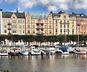 Stroll along the canal in Stockholm's Norrmalm neighborhood.