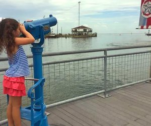 Coin-operated telescopes line Kemah's boardwalk.