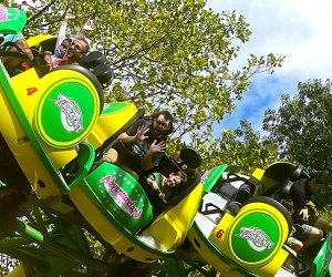 Rides the roller coaster as a family at Adventureland. Photo by Gina Massaro