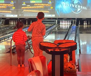 Bumpers and ramps make it easier for little kids to knock down some pins at Long Island bowling alleys. Photo by Gina Massaro