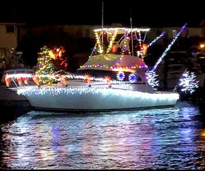 Check out holiday-decorated boats at the annual Nautical Mile Holiday Boat Parade in Freeport. Photo courtesy of the event